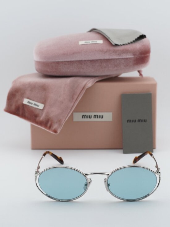 Miu Miu MU52YS 1BC20R Oval Sunglasses – Silver\\Blue main image 6